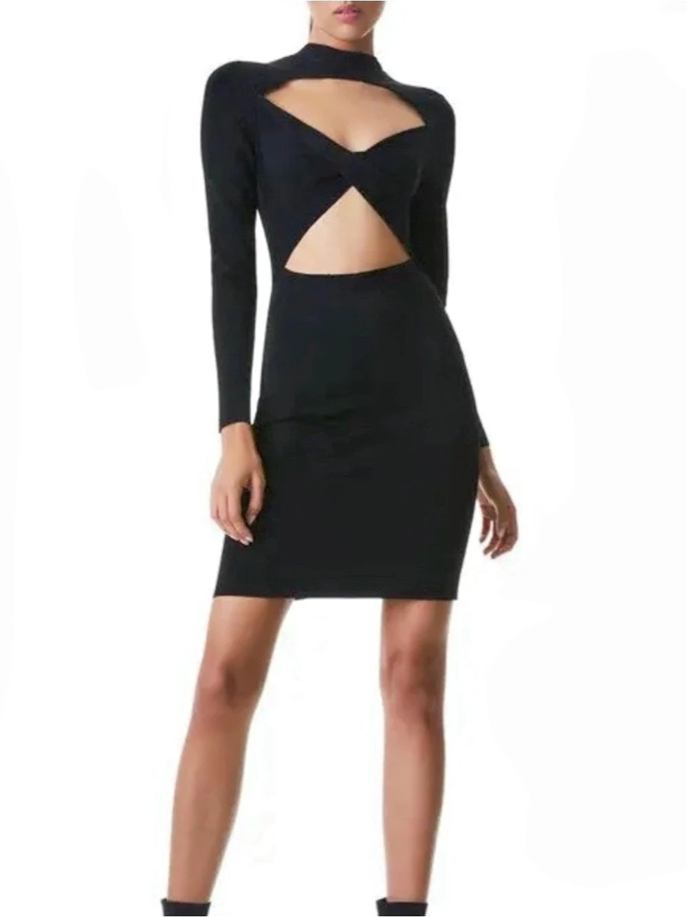 Alice + olive Ribbed Twist Back Mini Dress Black Size small